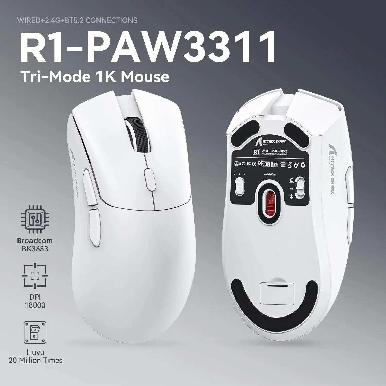 Беспроводная мышь ATTACK ASHARK R1, игровая мышь Bluetooth PAW3311, датчик, частота возврата 1000 Гц, трехмодовая, эргономичная, перезаряжаемая, подарки
Беспроводная мышь ATTACK ASHARK R1, игровая мышь Bluetooth PAW3311, датчик, частота возврата 1000 Гц, трехмодовая, эргономичная, перезаряжаемая, подарки
