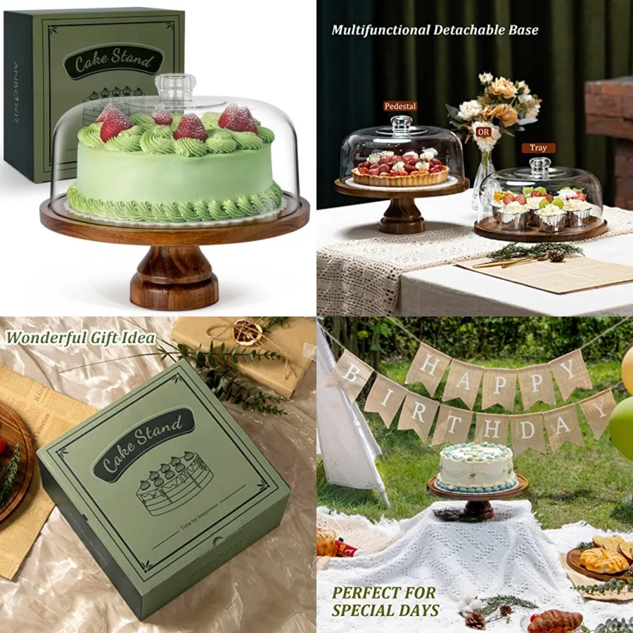 Cake Stand with Dome Lid, Acacia Wood Cake Plate with Cover, Wooden Cake Display Stand with - Footed
Cake Stand with Dome Lid, Acacia Wood Cake Plate with Cover, Wooden Cake Display Stand with - Footed