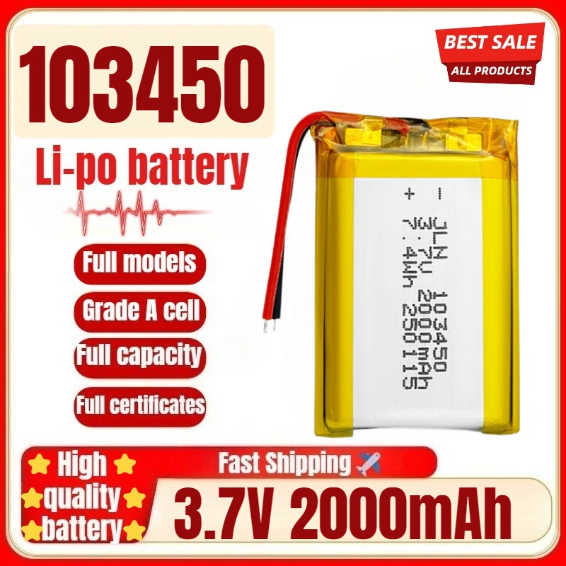 103450 3,7 В 2000 мАч полимерная литиевая аккумуляторная батарея для DIY Power Bank Bluetooth-динамик солнечный свет светодиодная лампа игрушки игры
103450 3,7 В 2000 мАч полимерная литиевая аккумуляторная батарея для DIY Power Bank Bluetooth-динамик солнечный свет светодиодная лампа игрушки игры