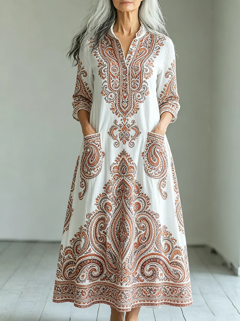 Women's Paisley pattern Printed Maxi Dress Chic Crew Neck Long Sleeve Bohemian A-Line Dress with Pockets for Female Dresses
Women's Paisley pattern Printed Maxi Dress Chic Crew Neck Long Sleeve Bohemian A-Line Dress with Pockets for Female Dresses