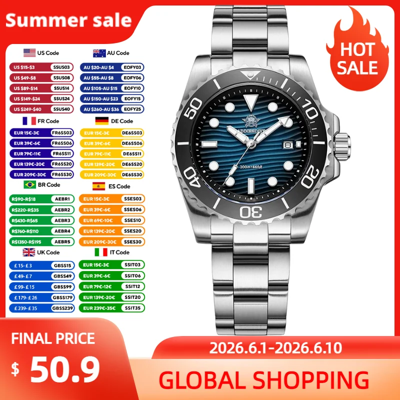 ADDIESDIVE 41mm Diving Quartz Watch Japan 2115 Texture Dial Calendar Luminous Watches 200m Waterproof Stainless Steel Man Watch
ADDIESDIVE 41mm Diving Quartz Watch Japan 2115 Texture Dial Calendar Luminous Watches 200m Waterproof Stainless Steel Man Watch