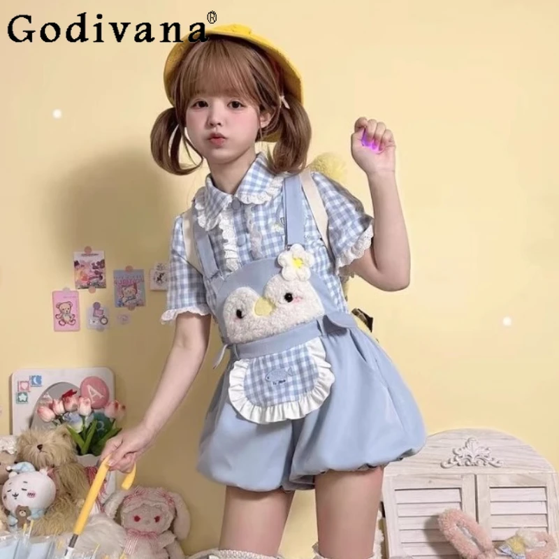 Sweet Lolita Style Shorts Set Girls Kawaii Cartoon Embroidery Shirt Overalls Short Pants Suit Japanese Cute Bloomers Shorts 
Sweet Lolita Style Shorts Set Girls Kawaii Cartoon Embroidery Shirt Overalls Short Pants Suit Japanese Cute Bloomers Shorts
