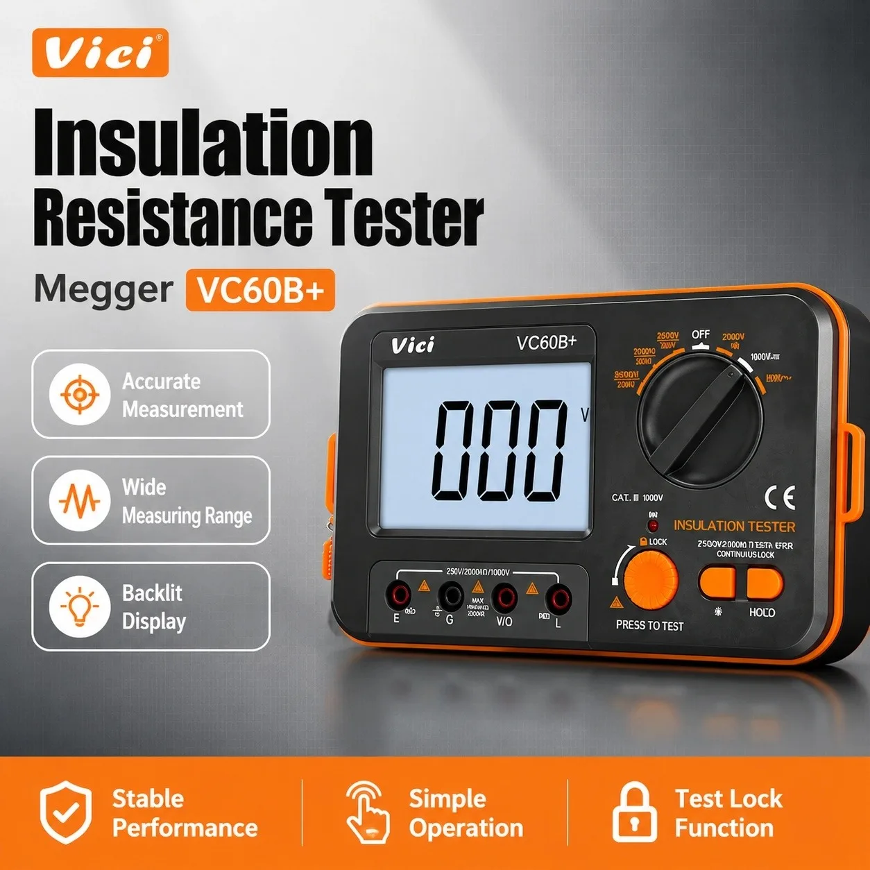 Digital Insulation Tester 250V/500V/1000V Megohmmeter 2000MΩ Resistance Tester Backlight Data Hold for Motor Cable Testing
Digital Insulation Tester 250V/500V/1000V Megohmmeter 2000MΩ Resistance Tester Backlight Data Hold for Motor Cable Testing