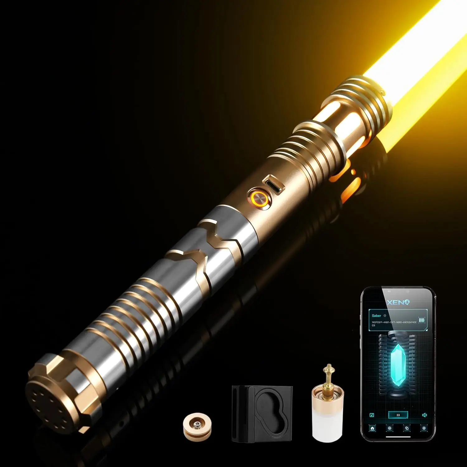 Motion Control RGB Light Saber, 16 Sound Fonts, Infinite Colors, Metal Hilt, Rechargeable with Belt Clip.
Motion Control RGB Light Saber, 16 Sound Fonts, Infinite Colors, Metal Hilt, Rechargeable with Belt Clip.