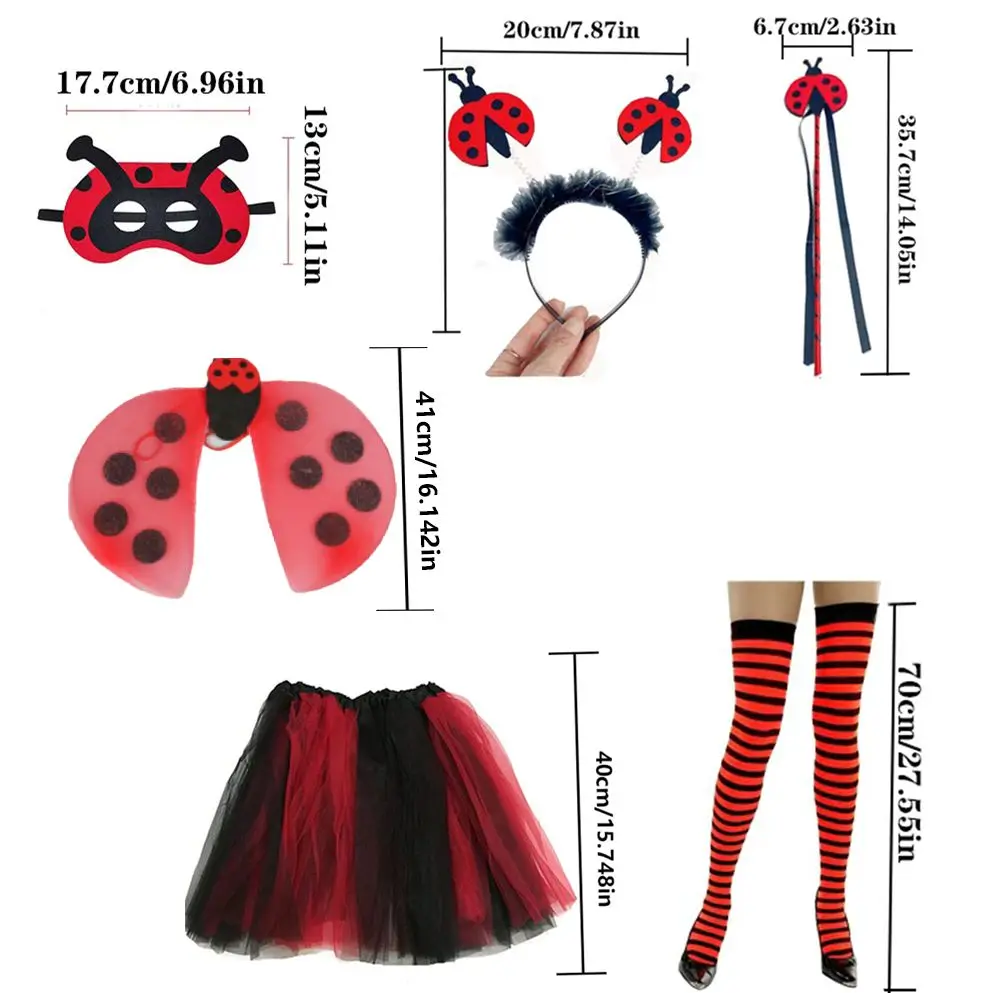 Adult ladybug costumes, Halloween dress role-playing accessories, skirts, wings, headband socks and gloves, etc. 
Adult ladybug costumes, Halloween dress role-playing accessories, skirts, wings, headband socks and gloves, etc.