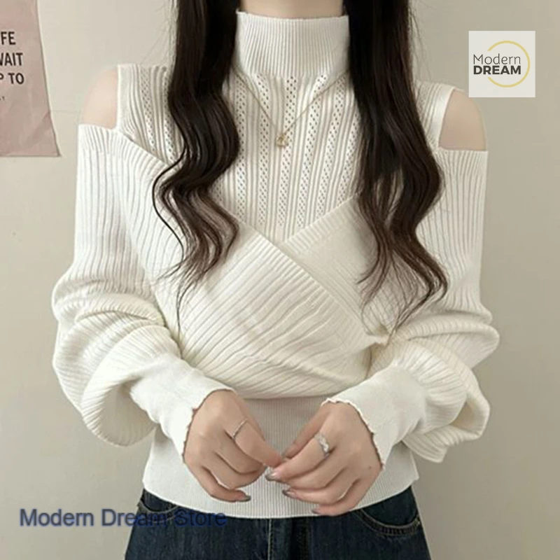 French fake two-piece sweater women's new temperament in autumn and winter wear chic tops and sexy off-the-shoulder sweaters.
French fake two-piece sweater women's new temperament in autumn and winter wear chic tops and sexy off-the-shoulder sweaters.