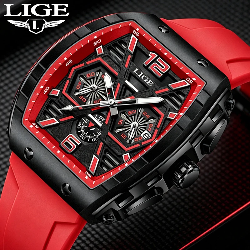LIGE Men Watch Fashion Red Silicone Tonneau Sports Chronograph Quartz Wristwatch Casual Waterproof Watches For Men Reloj Hombre
LIGE Men Watch Fashion Red Silicone Tonneau Sports Chronograph Quartz Wristwatch Casual Waterproof Watches For Men Reloj Hombre
