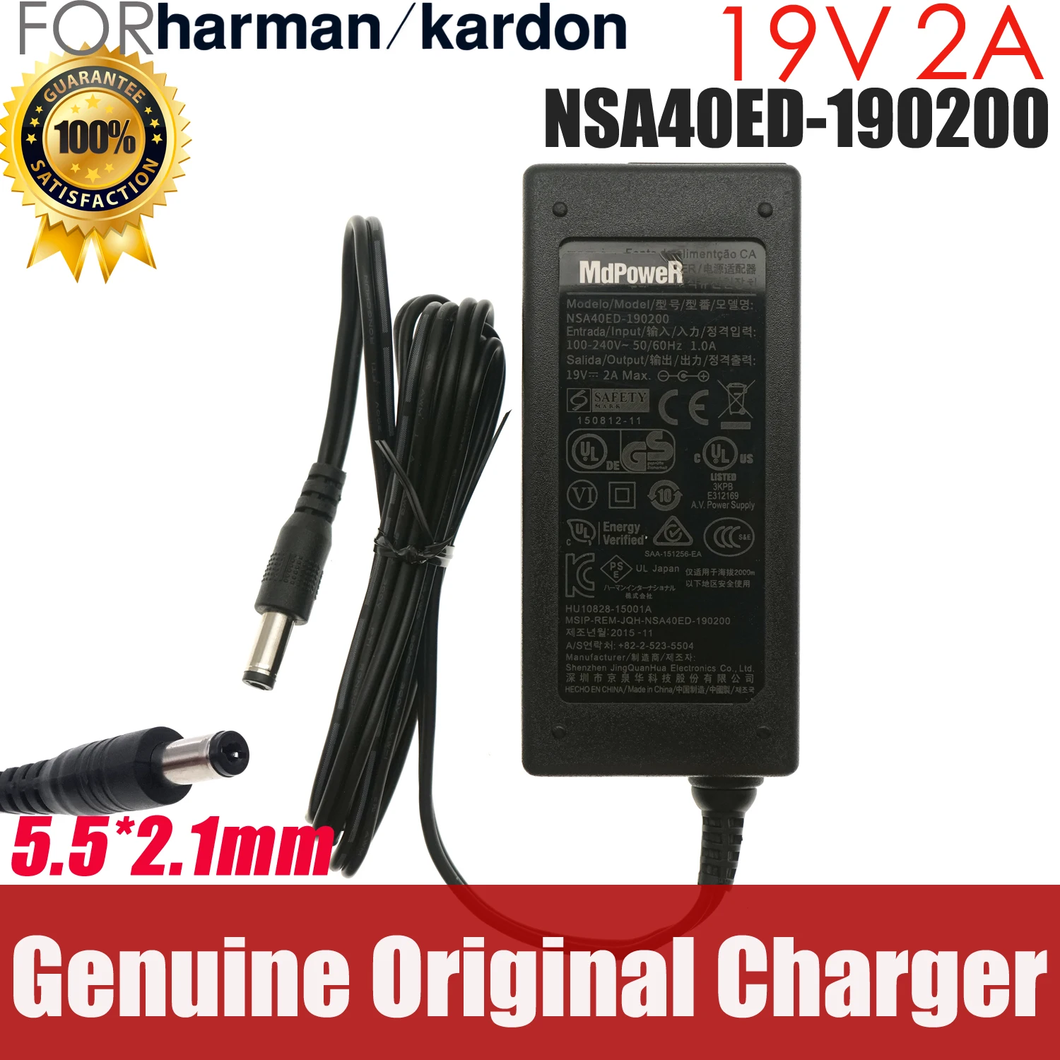 Original NSA40ED-190200 19V 2A AC Adapter Charger For Harman / Kardon JBL Onyx Studio 1 2 3 4 5 6 Bluetooth Speaker Power Supply
Original NSA40ED-190200 19V 2A AC Adapter Charger For Harman / Kardon JBL Onyx Studio 1 2 3 4 5 6 Bluetooth Speaker Power Supply