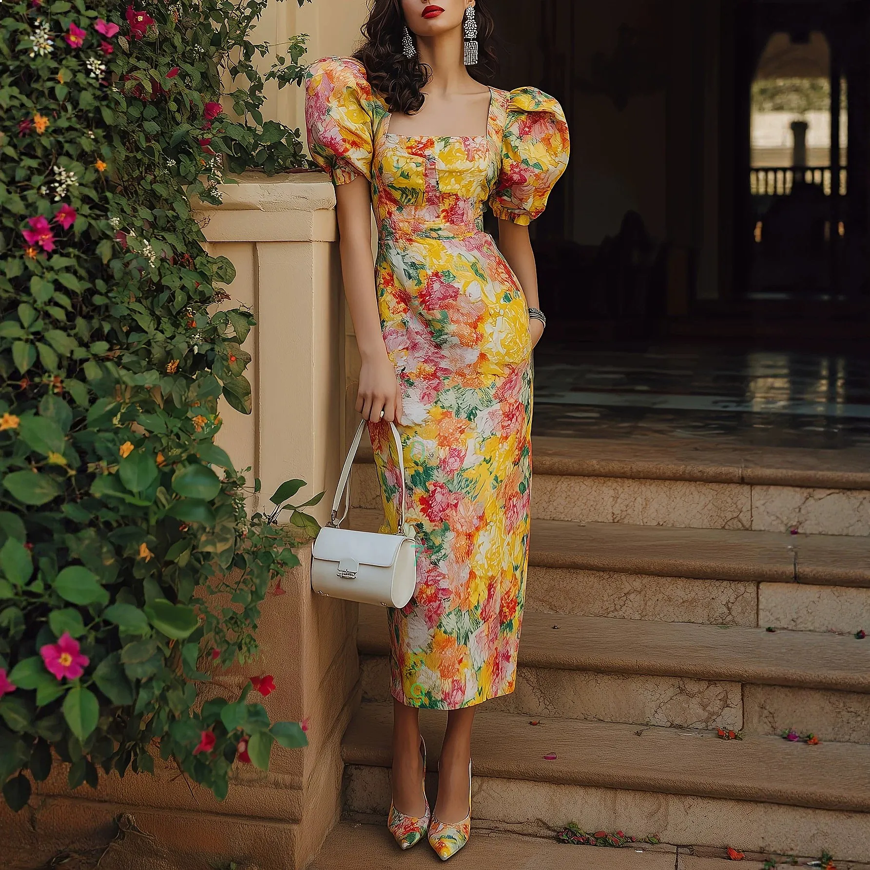 Women's Elegant Floral Print Square Neck Bubble Sleeve Midi Dress Dresses Spring Summer
Women's Elegant Floral Print Square Neck Bubble Sleeve Midi Dress Dresses Spring Summer
