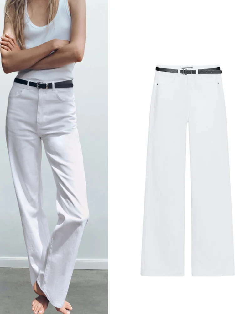 High Waist Cotton Denim Pants Women's Summer New Casual Straight Leg Trousers Belt Included Pure Color Zipper Closure
High Waist Cotton Denim Pants Women's Summer New Casual Straight Leg Trousers Belt Included Pure Color Zipper Closure
