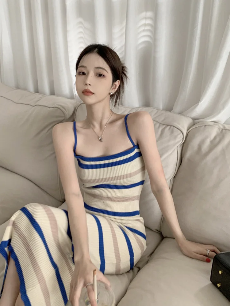 Sweet Hot Girl Striped Knitted Sling Dress Women's Mid-Length Summer Pure Desire Temperament Sheath Waist-Tight
Sweet Hot Girl Striped Knitted Sling Dress Women's Mid-Length Summer Pure Desire Temperament Sheath Waist-Tight