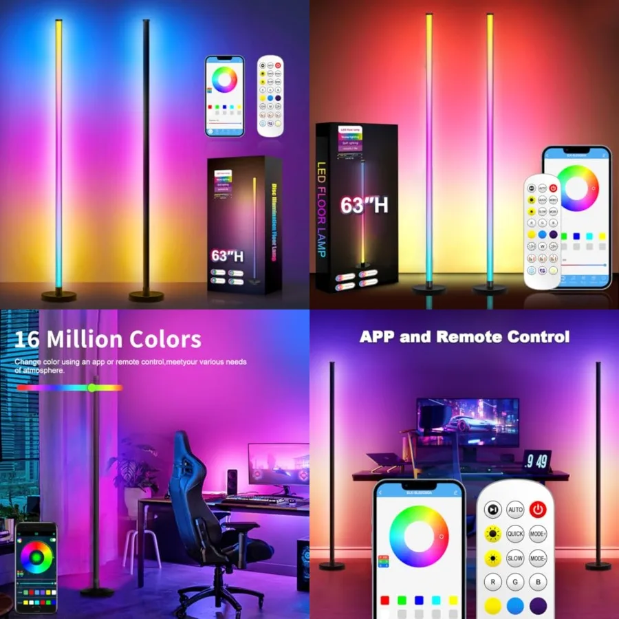 LED Floor Lamp, 63-Inch RGB Corner Light with Music Sync, Smart App Control, 16 Million Colors, Remote Control for Living Room,
LED Floor Lamp, 63-Inch RGB Corner Light with Music Sync, Smart App Control, 16 Million Colors, Remote Control for Living Room,