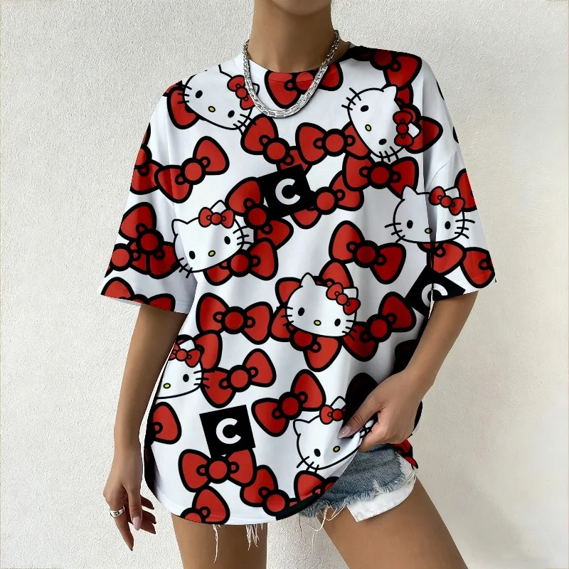 Женская футболка Kawaii Hello Kitty с красным бантом и 3D-принтом, свободная повседневная модная летняя футболка большого размера с коротким рукавом и круглым вырезом
Женская футболка Kawaii Hello Kitty с красным бантом и 3D-принтом, свободная повседневная модная летняя футболка большого размера с коротким рукавом и круглым вырезом