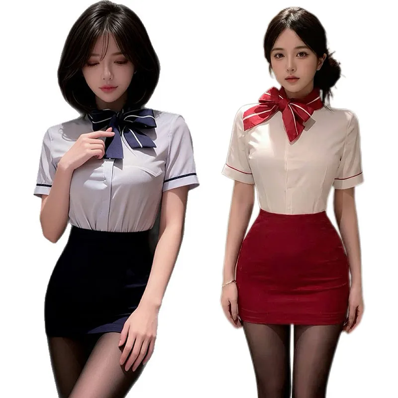 New Seductive Flight Attendant Secretary OL Office Pure Desire Style Secretary Bodycon Skirt Two Piece Skirt Set Cosplay Uniform
New Seductive Flight Attendant Secretary OL Office Pure Desire Style Secretary Bodycon Skirt Two Piece Skirt Set Cosplay Uniform