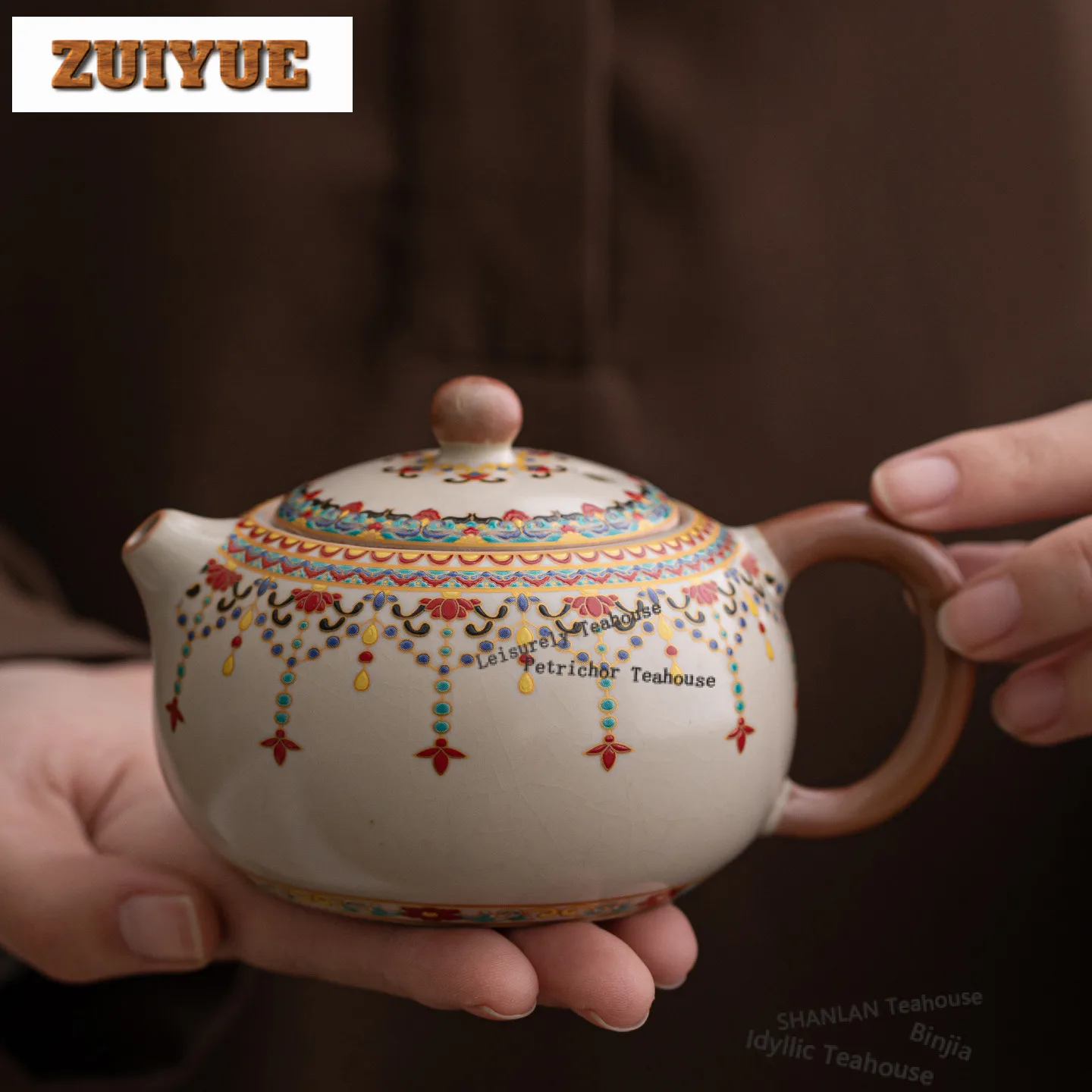 210ml Ru Kiln Baoxiang Flowers Dunhuang Teapot Retro Tea Infuser Pot Tea Maker Kettle With Ball Hole Drinkware Collection Craft
210ml Ru Kiln Baoxiang Flowers Dunhuang Teapot Retro Tea Infuser Pot Tea Maker Kettle With Ball Hole Drinkware Collection Craft