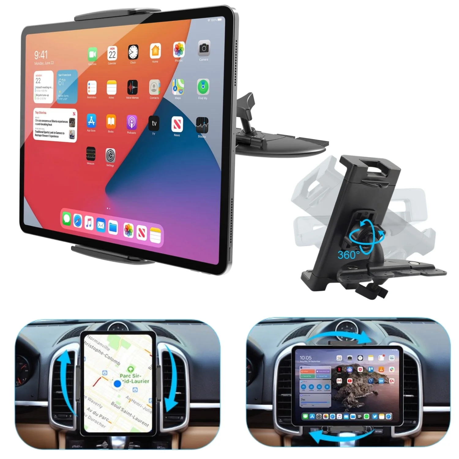 2 in 1 CD Slot Car Mount 360° Rotation Anti-Slip Tablet Phone Holder Heavy Duty Stable Car Cradle for 4-11 in Devices GPS
2 in 1 CD Slot Car Mount 360° Rotation Anti-Slip Tablet Phone Holder Heavy Duty Stable Car Cradle for 4-11 in Devices GPS