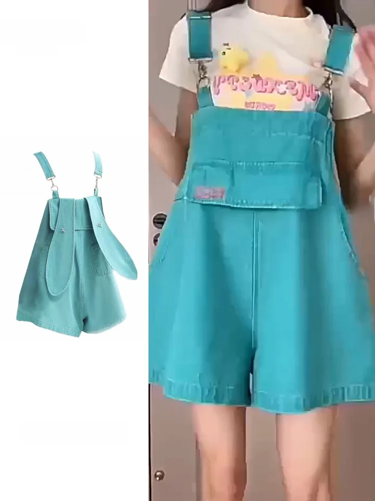 Mint Green Large Size Rabbit Ear Denim Overalls Women's Summer Short Pants High Waist Button Closure Regular Thickness
Mint Green Large Size Rabbit Ear Denim Overalls Women's Summer Short Pants High Waist Button Closure Regular Thickness