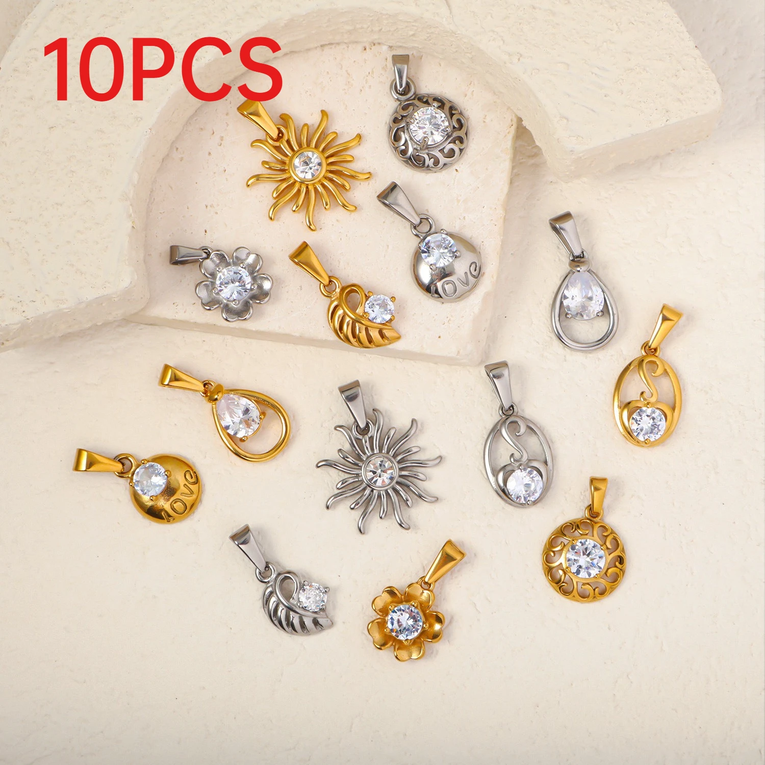 10Pcs Niche Stylish Jewelry Accessories Stainless Steel Zircon Inlaid Sun Round Flower Pendants For DIY Necklace Bracelet
10Pcs Niche Stylish Jewelry Accessories Stainless Steel Zircon Inlaid Sun Round Flower Pendants For DIY Necklace Bracelet