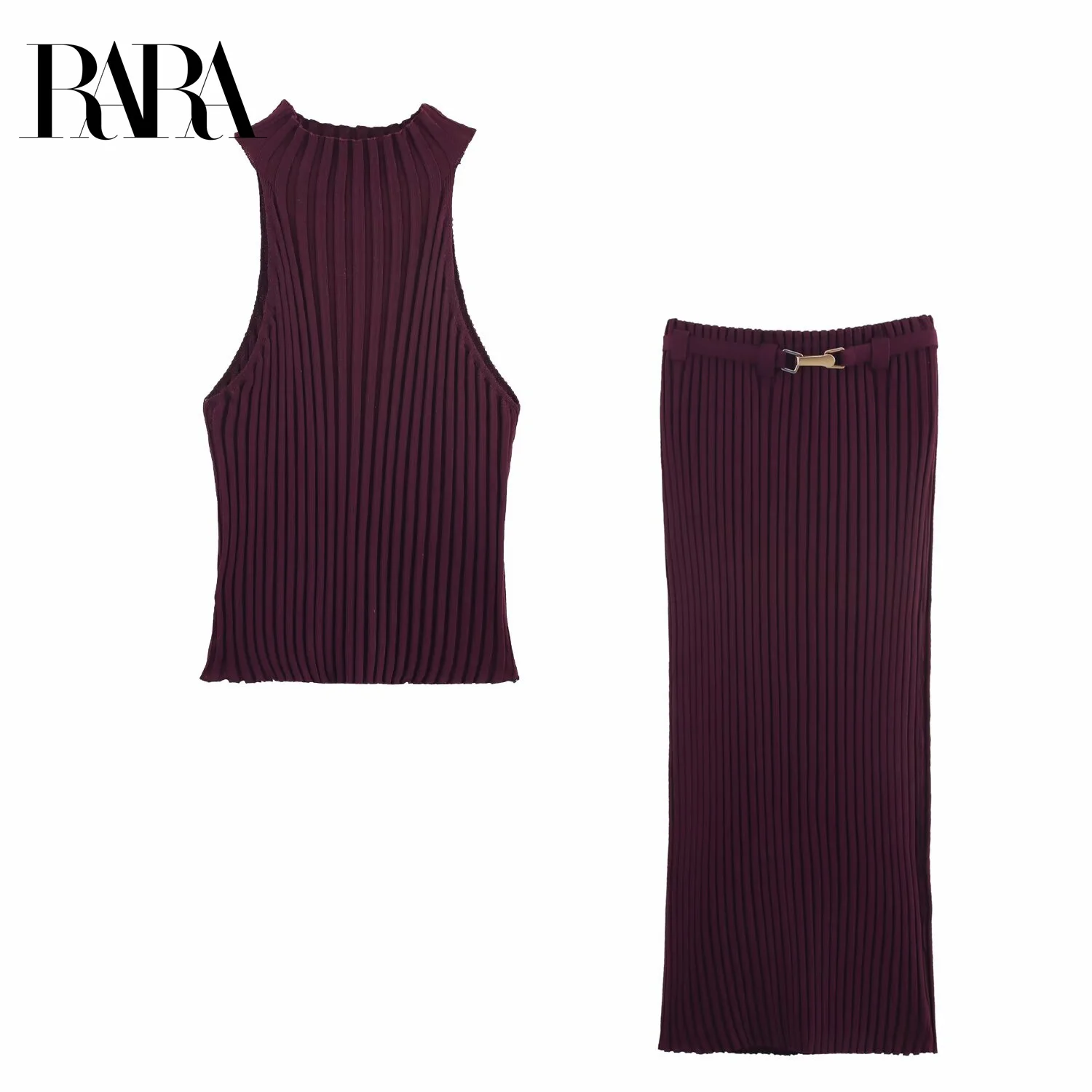 RARA Womens Ribbed Knit Sleeveless Turtleneck Tank Top and Knit Straight Mid - length Half - Skirt Set Stylish and Cozy
RARA Womens Ribbed Knit Sleeveless Turtleneck Tank Top and Knit Straight Mid - length Half - Skirt Set Stylish and Cozy