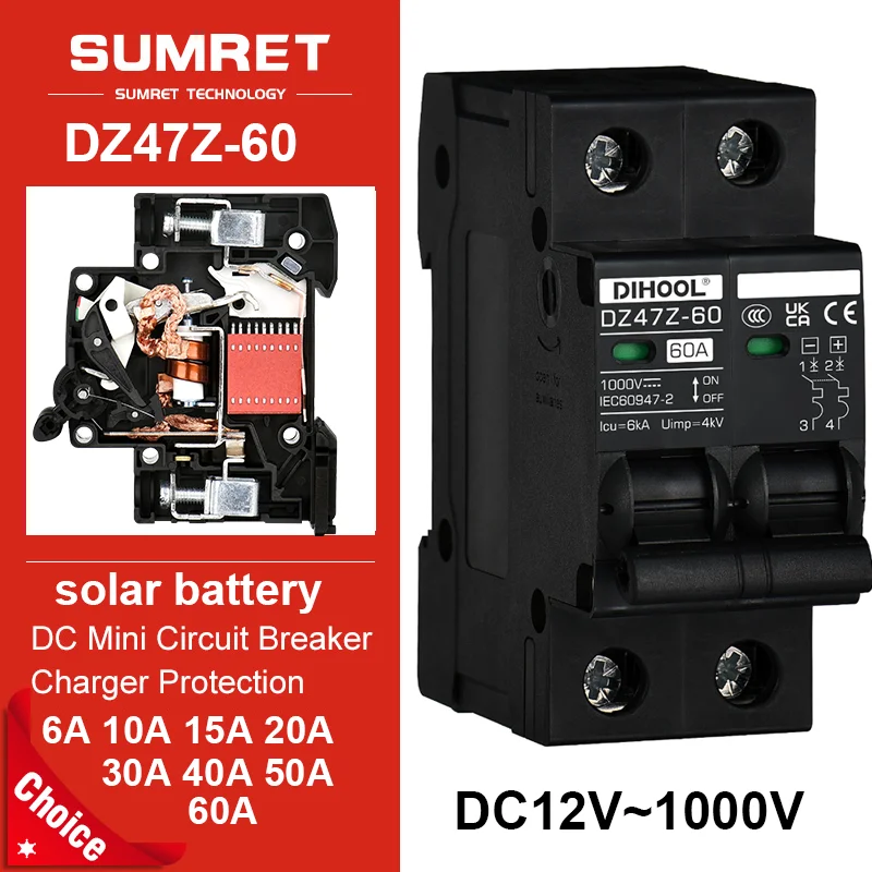 Solar DC Circuit Breaker DC1000V MCB Overload Protection Disconnect Switch 100A 120A 20A 25A 30A 40A 50A 60A Battery Protector
Solar DC Circuit Breaker DC1000V MCB Overload Protection Disconnect Switch 100A 120A 20A 25A 30A 40A 50A 60A Battery Protector