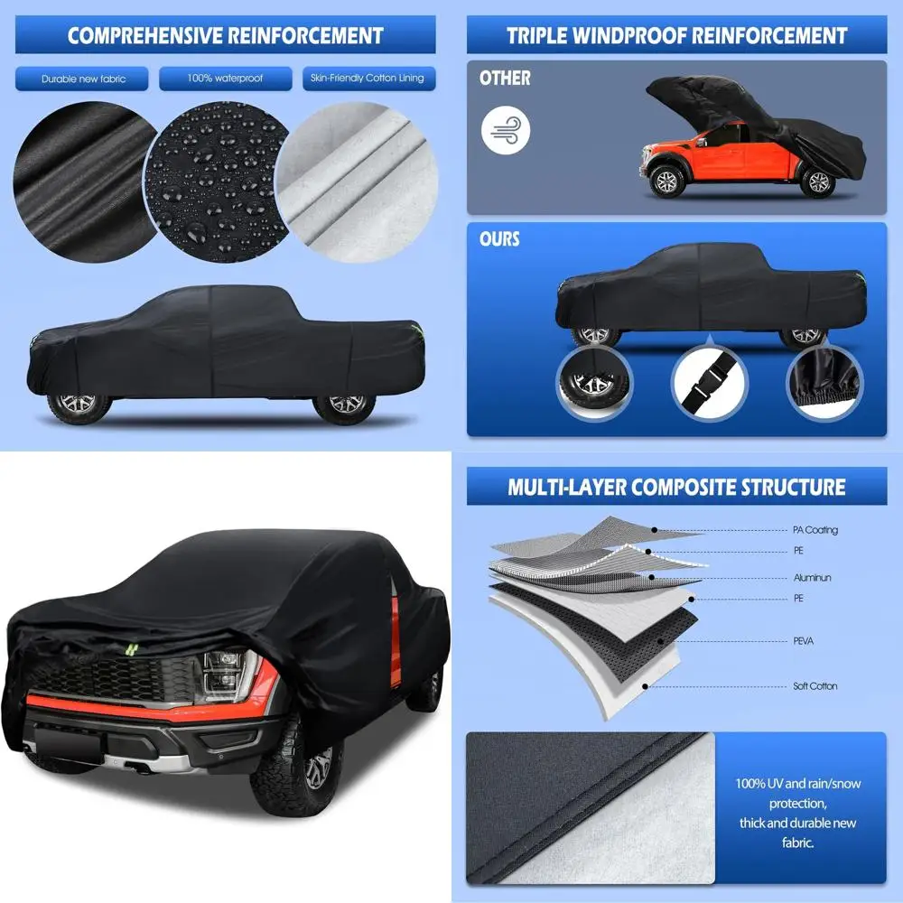 Водонепроницаемый всепогодный 6-слойный чехол для пикапов, подходит для различных моделей, длина до 240 см.
Водонепроницаемый всепогодный 6-слойный чехол для пикапов, подходит для различных моделей, длина до 240 см.