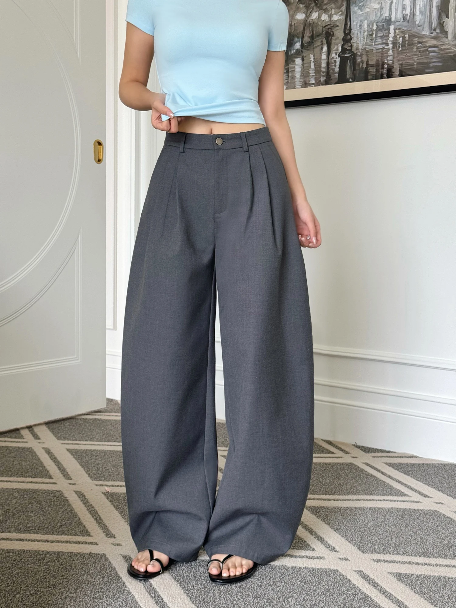 NEVA HU Casual Loose Wide Leg Pants Women's Drapey Silhouette Knife Pleat Casual Trousers Comfortable Loose Feeling
NEVA HU Casual Loose Wide Leg Pants Women's Drapey Silhouette Knife Pleat Casual Trousers Comfortable Loose Feeling