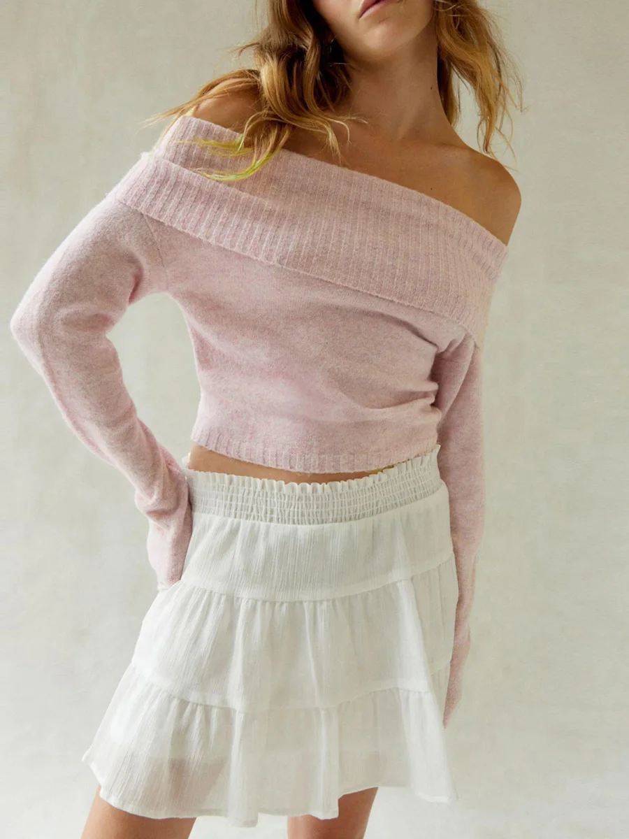 Women Spring Autumn Knit Sweaters Pullovers Casual Soft Long Sleeve Off Shoulder Solid Color Slim Knitwear Cropped Jumpers Daily
Women Spring Autumn Knit Sweaters Pullovers Casual Soft Long Sleeve Off Shoulder Solid Color Slim Knitwear Cropped Jumpers Daily