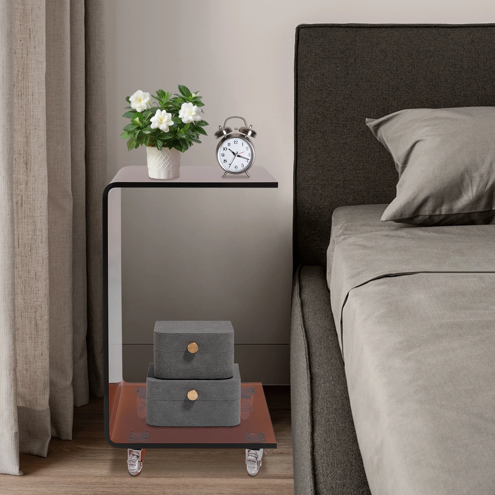 2-Tier Acrylic Side Table - Tawny C-Shaped End Table for Living Room with 4 Non-braked Wheels
2-Tier Acrylic Side Table - Tawny C-Shaped End Table for Living Room with 4 Non-braked Wheels