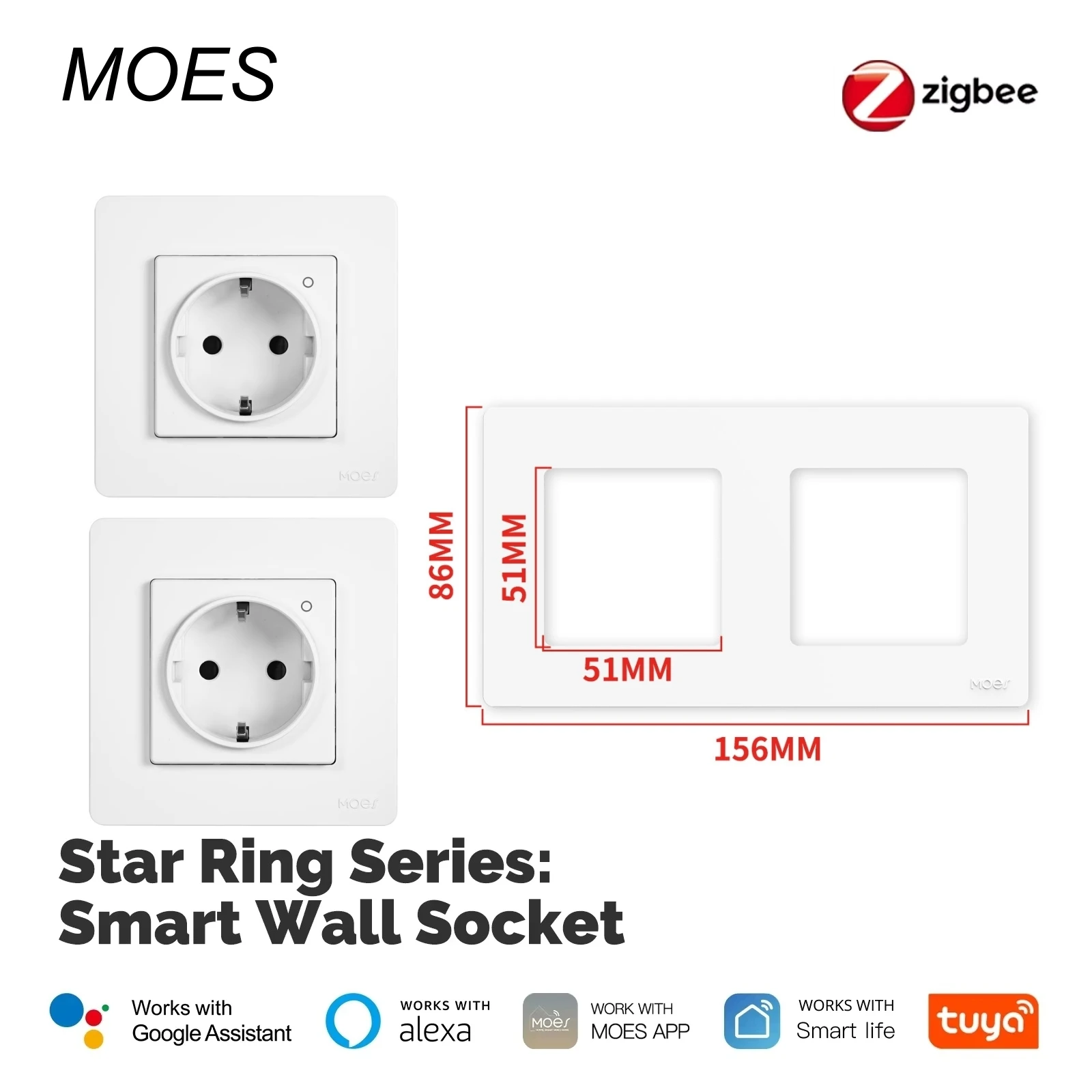 MOES ZigBee Socket Smart EU Embedded Outlet Tuya App Remote Control compatible with Alexa Google Home Voice Cotrol
MOES ZigBee Socket Smart EU Embedded Outlet Tuya App Remote Control compatible with Alexa Google Home Voice Cotrol