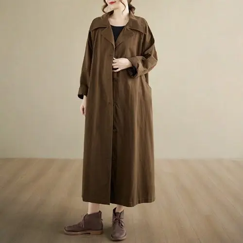 SuperAen 2026, весенний новый винтажный длинный свободный повседневный плащ большого размера, однотонное пальто с отложным воротником
SuperAen 2026, весенний новый винтажный длинный свободный повседневный плащ большого размера, однотонное пальто с отложным воротником