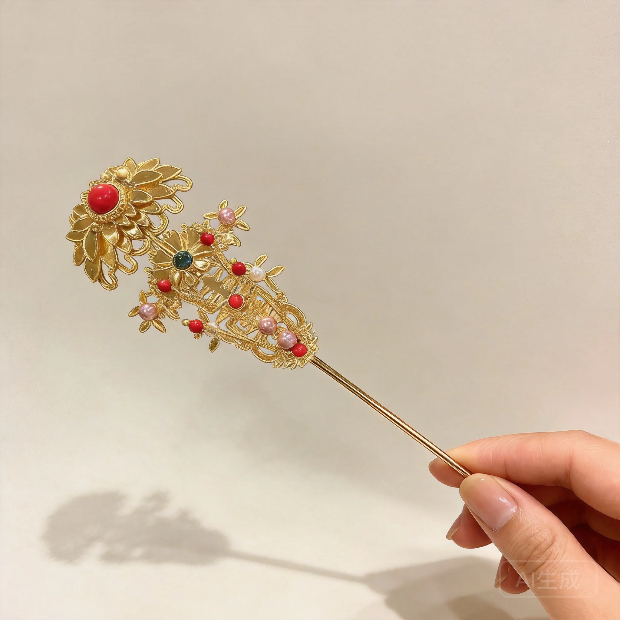 Chinese Traditional Ming Dynasty Style Gold Plated Hairpin Lotus Pattern Longevity Auspicious Sign Inlaid Beads Lucky Blessing
Chinese Traditional Ming Dynasty Style Gold Plated Hairpin Lotus Pattern Longevity Auspicious Sign Inlaid Beads Lucky Blessing