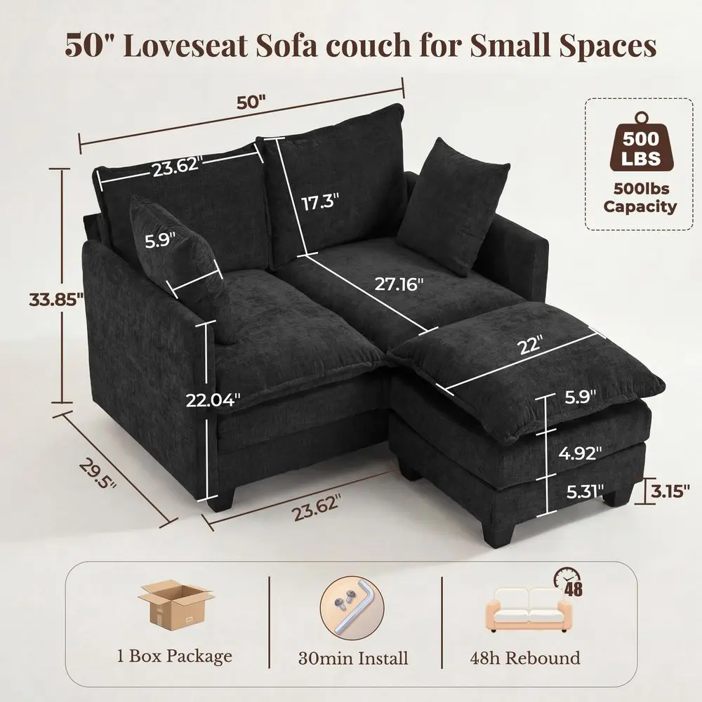 Sofa with Ottoman, Cloud 3Layer Cushion, 27 Deep Seat Love Seat Small Couch with 2 Pillows for Small Spaces, Bedroom, Apartment
Sofa with Ottoman, Cloud 3Layer Cushion, 27 Deep Seat Love Seat Small Couch with 2 Pillows for Small Spaces, Bedroom, Apartment
