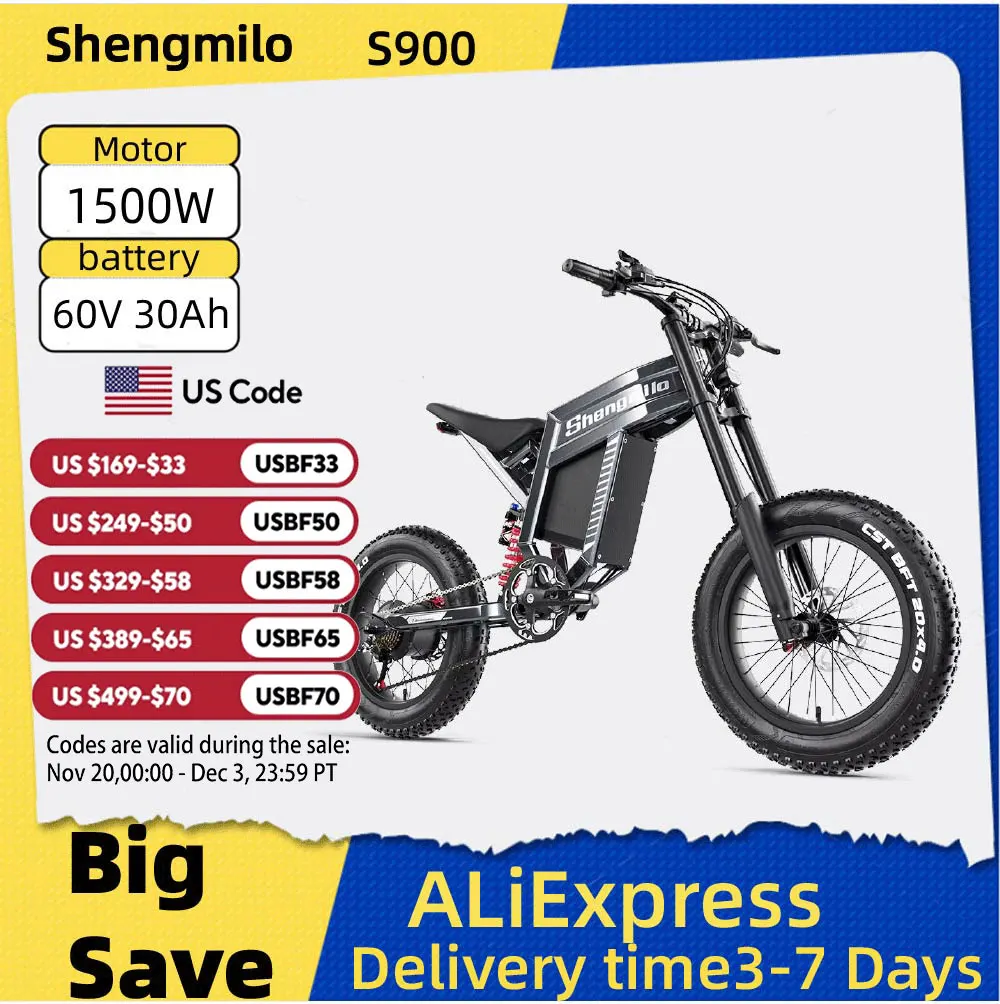 Shengmilo S900 Adult E-Bike 1500W Motor Ebike Men's E-Mountain ebike 60V30AH Battery Electric bicycle,20" Fat Tire Electric Bike
Shengmilo S900 Adult E-Bike 1500W Motor Ebike Men's E-Mountain ebike 60V30AH Battery Electric bicycle,20" Fat Tire Electric Bike