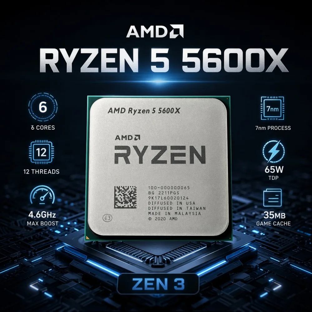 Unlocked AM4 CPU Ryzen 5 5600X 6 Core 12 Thread 32MB Cache 4.6GHz Boost Desktop Gaming Chip Without Package
Unlocked AM4 CPU Ryzen 5 5600X 6 Core 12 Thread 32MB Cache 4.6GHz Boost Desktop Gaming Chip Without Package