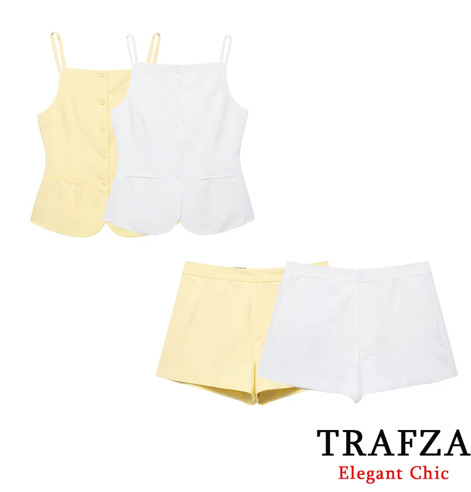 TRAFZA Women Sweet Chic Camisole Set Buttons Suspender Top Or Shorts 2025 Summer Fashion Holiday High Street Casual Shorts Set
TRAFZA Women Sweet Chic Camisole Set Buttons Suspender Top Or Shorts 2025 Summer Fashion Holiday High Street Casual Shorts Set