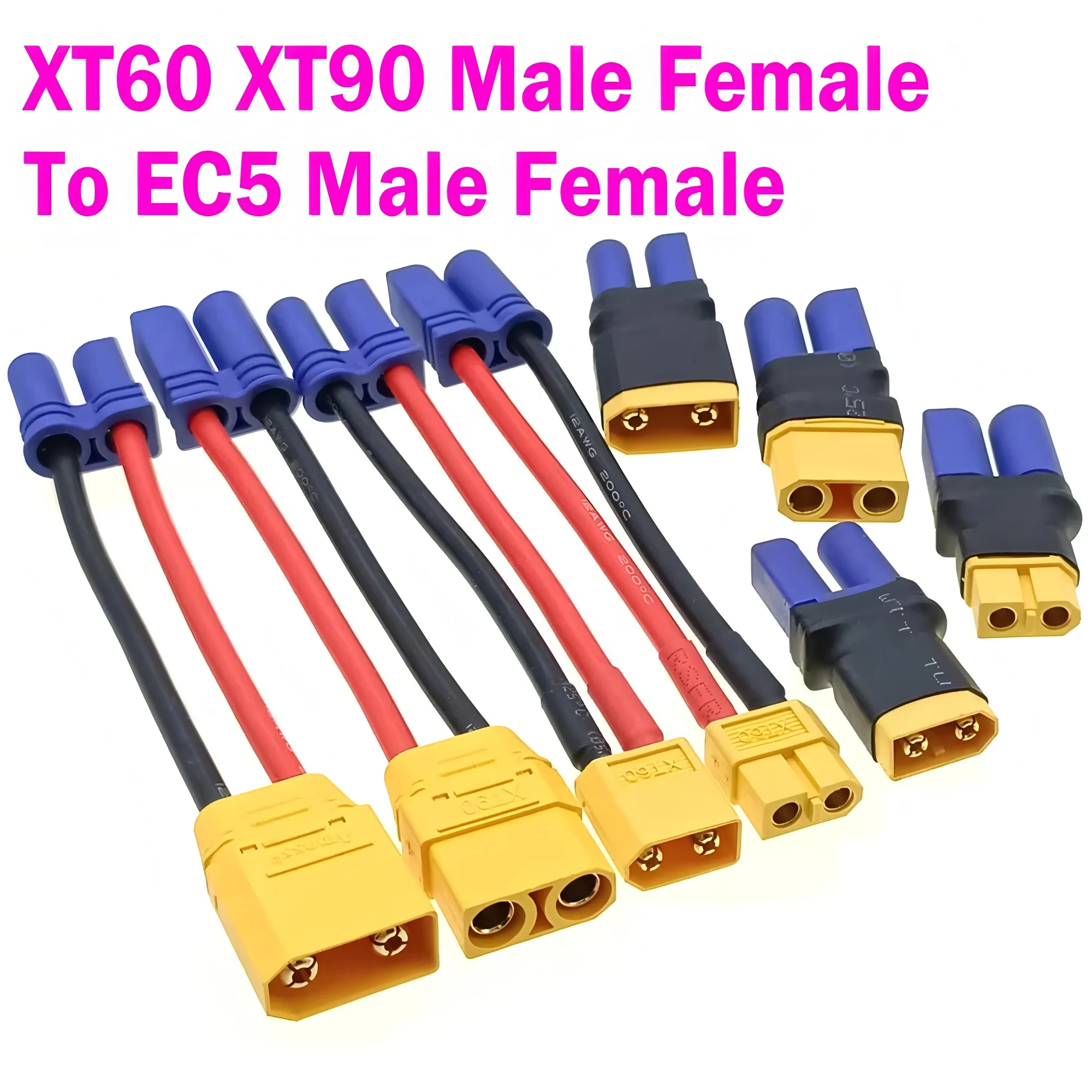 RC Car EC5 Connector Charger Adapter Cable Battery Conversion Head Female to Male XT60 XT90 Compatible Model Cars Accessory
RC Car EC5 Connector Charger Adapter Cable Battery Conversion Head Female to Male XT60 XT90 Compatible Model Cars Accessory