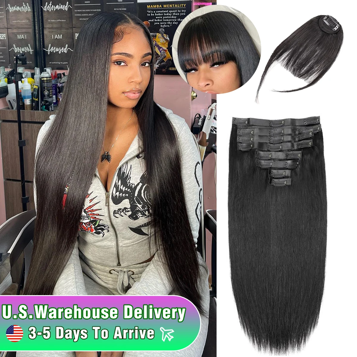 24 Inch Clip in Hair Extensions Real Human Hair 10 pcs Black Straight Extensions With Bangs Double Weft Clip in Extensions Hair
24 Inch Clip in Hair Extensions Real Human Hair 10 pcs Black Straight Extensions With Bangs Double Weft Clip in Extensions Hair