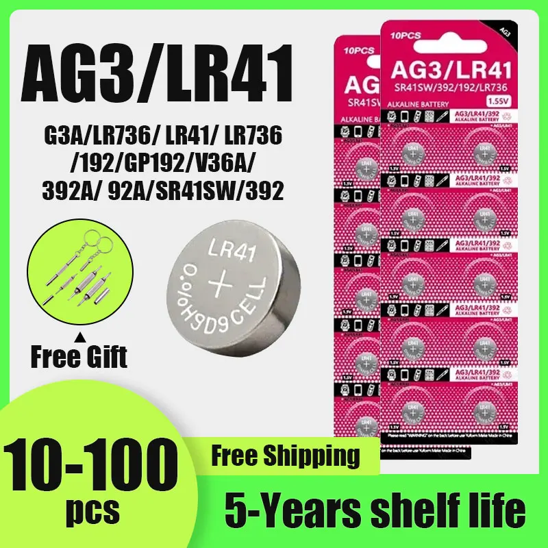 1.5V Alkaline Button Coin Cell LR41 AG3 L736 392 384 192 High Capacity Battery 10-100Pcs for Medical Devices Toys
1.5V Alkaline Button Coin Cell LR41 AG3 L736 392 384 192 High Capacity Battery 10-100Pcs for Medical Devices Toys
