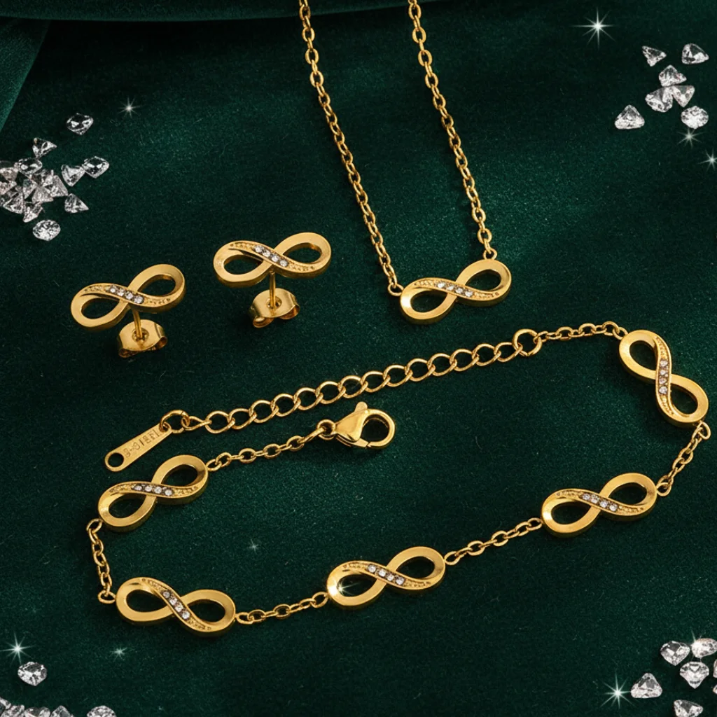 4pcs Mobius Loop Necklace Infinity Bracelet Simple Earring Stainless Steel Jewelry Set Gift 
4pcs Mobius Loop Necklace Infinity Bracelet Simple Earring Stainless Steel Jewelry Set Gift