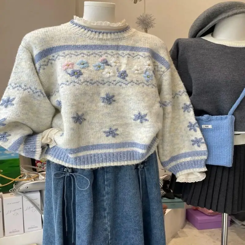 Женский свитер-пуловер для повседневной носки на улице, с круглым вырезом, из смесового хлопка, осенне-зимний, синий, свободный крой, в стиле колор-блок, новинка
Женский свитер-пуловер для повседневной носки на улице, с круглым вырезом, из смесового хлопка, осенне-зимний, синий, свободный крой, в стиле колор-блок, новинка