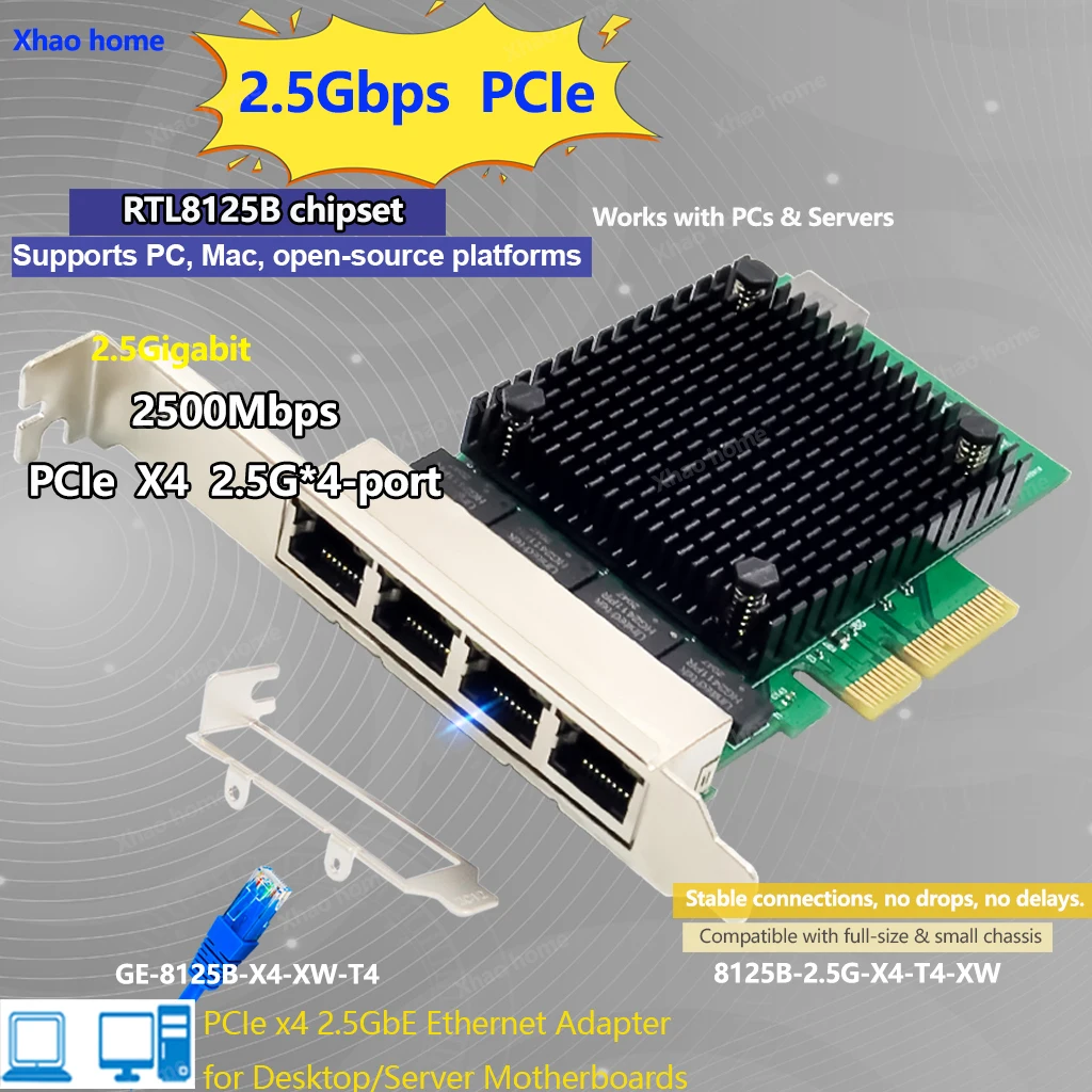 4-портовая сетевая карта RTL8125 8126 с чипом PCI Express X4 для Quad RJ45 NIC 10/100/1000/2500 МБ Gigabit Ethernet Lan Card для настольных ПК
4-портовая сетевая карта RTL8125 8126 с чипом PCI Express X4 для Quad RJ45 NIC 10/100/1000/2500 МБ Gigabit Ethernet Lan Card для настольных ПК