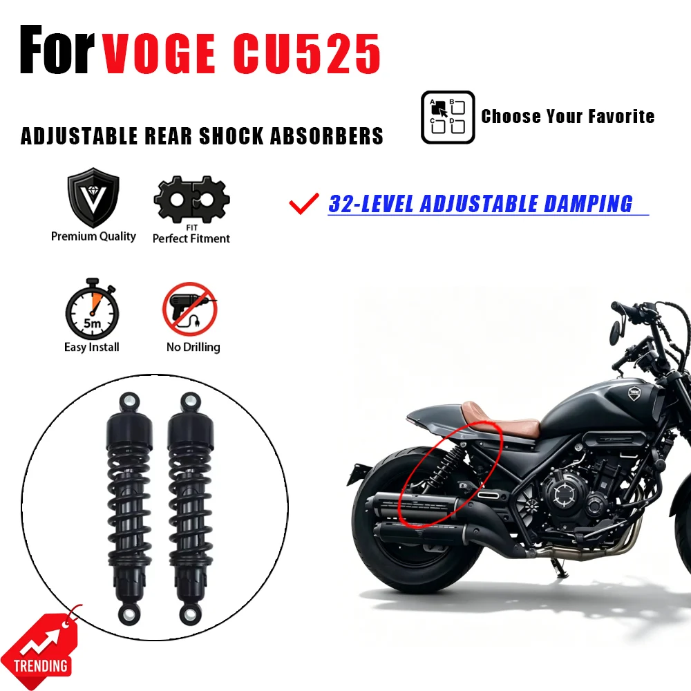 For VOGE CU525 Motorcycle Rear Shock Absorber Adjustable Damping Soft Hard Lowering Suspension Accesorios Moto Amortiguador
For VOGE CU525 Motorcycle Rear Shock Absorber Adjustable Damping Soft Hard Lowering Suspension Accesorios Moto Amortiguador