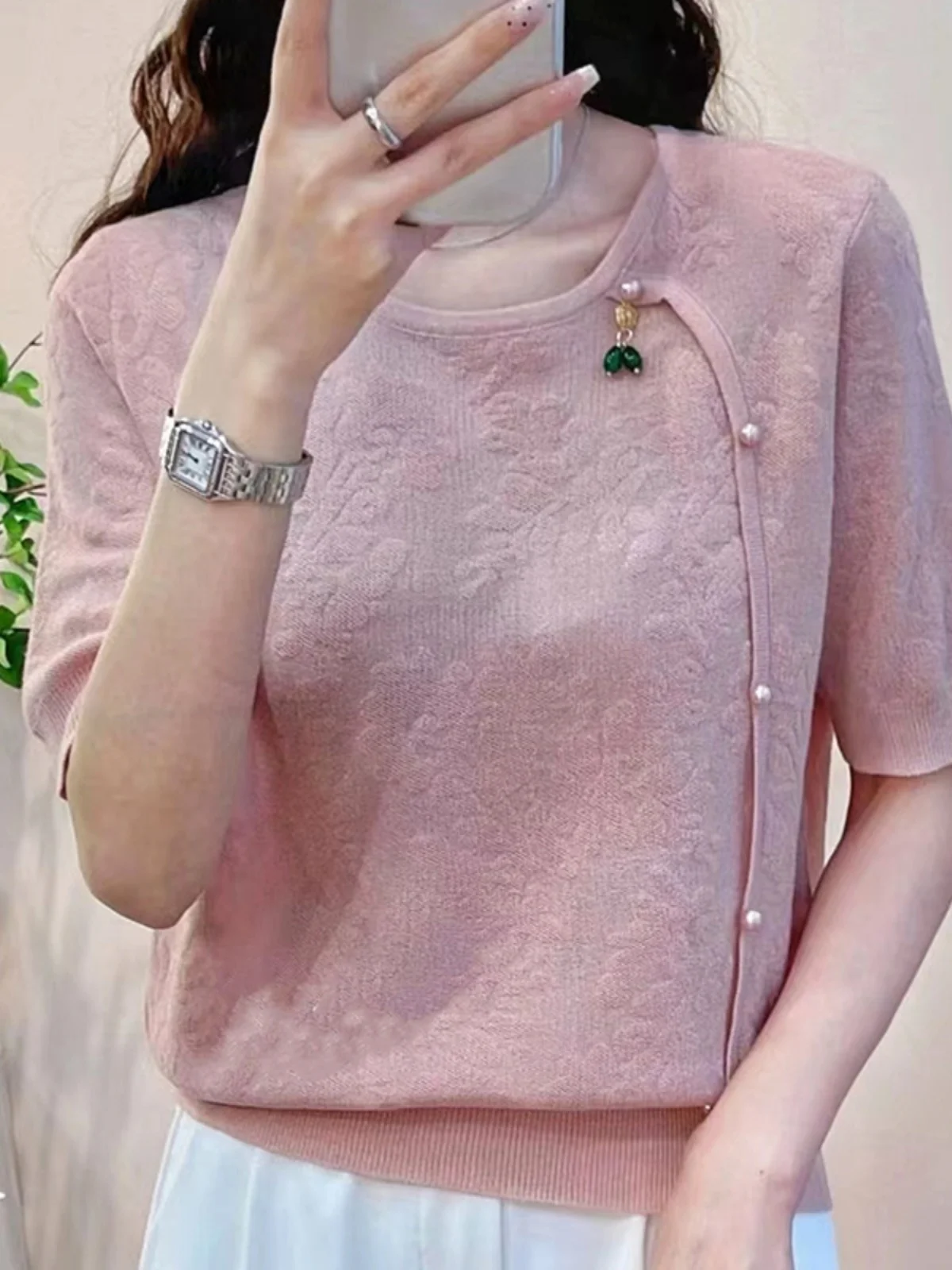 New Chinese Sle Ice Silk ort Sve Knitted round Ne Top Women's Summer Thin Outerwear T-irt Commute Faion Straight...
New Chinese Sle Ice Silk ort Sve Knitted round Ne Top Women's Summer Thin Outerwear T-irt Commute Faion Straight...