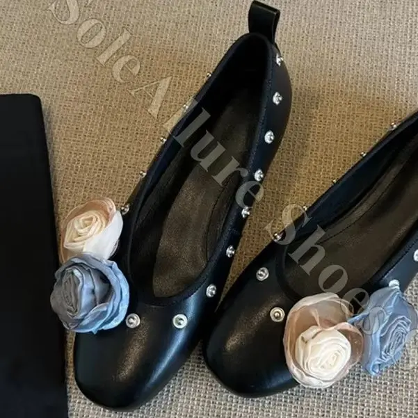 Fabric Flower Appliques And Studded Ballet Flats Retro Round Toe Comfortable Slip On Shallow Flats Grace Lady Shoes
Fabric Flower Appliques And Studded Ballet Flats Retro Round Toe Comfortable Slip On Shallow Flats Grace Lady Shoes