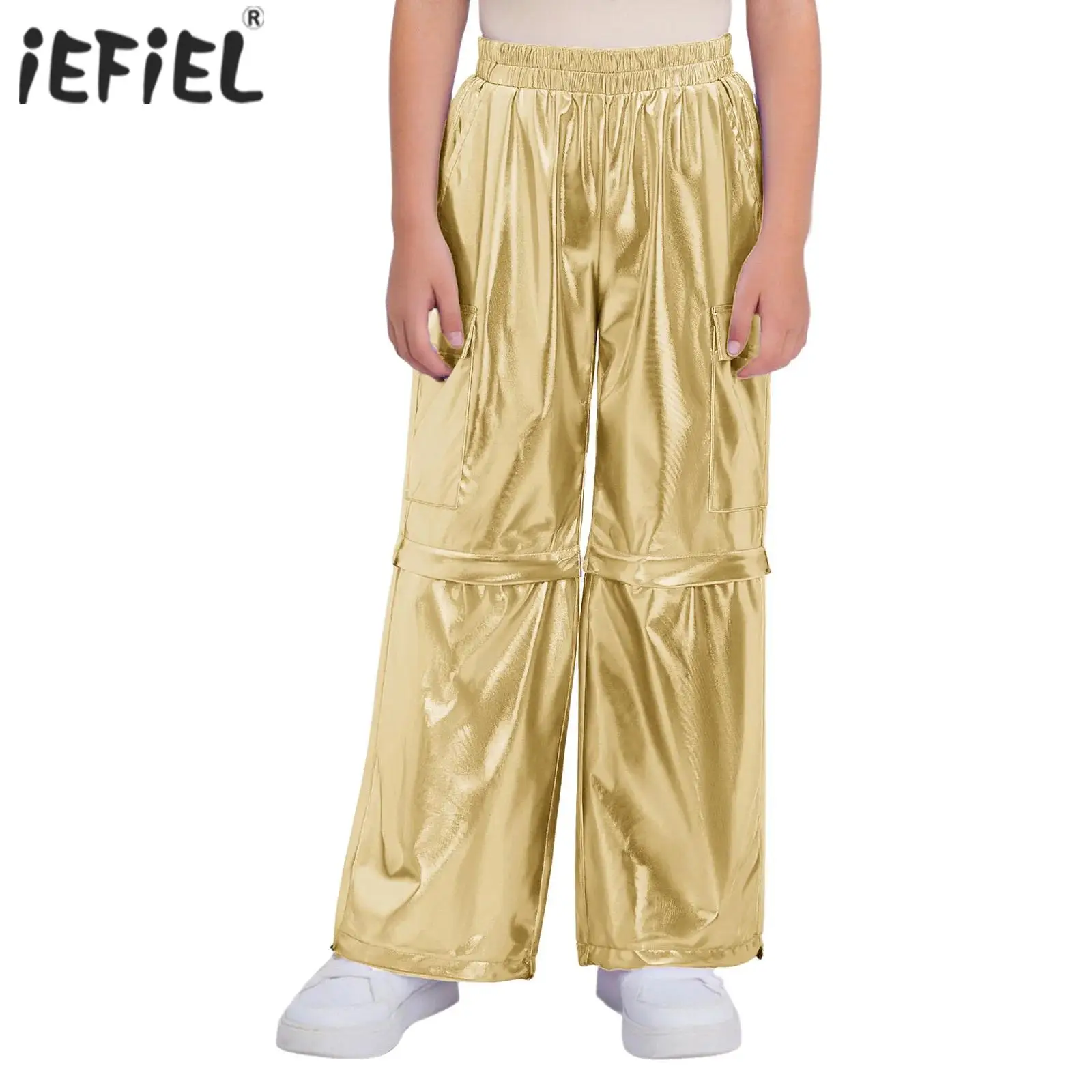 Kids Boys Girls Metallic Cargo Pants Elastic Waistband Drawstring Leg Openings Trousers with Pockets for Hip-Hop Jazz Dance Wear
Kids Boys Girls Metallic Cargo Pants Elastic Waistband Drawstring Leg Openings Trousers with Pockets for Hip-Hop Jazz Dance Wear