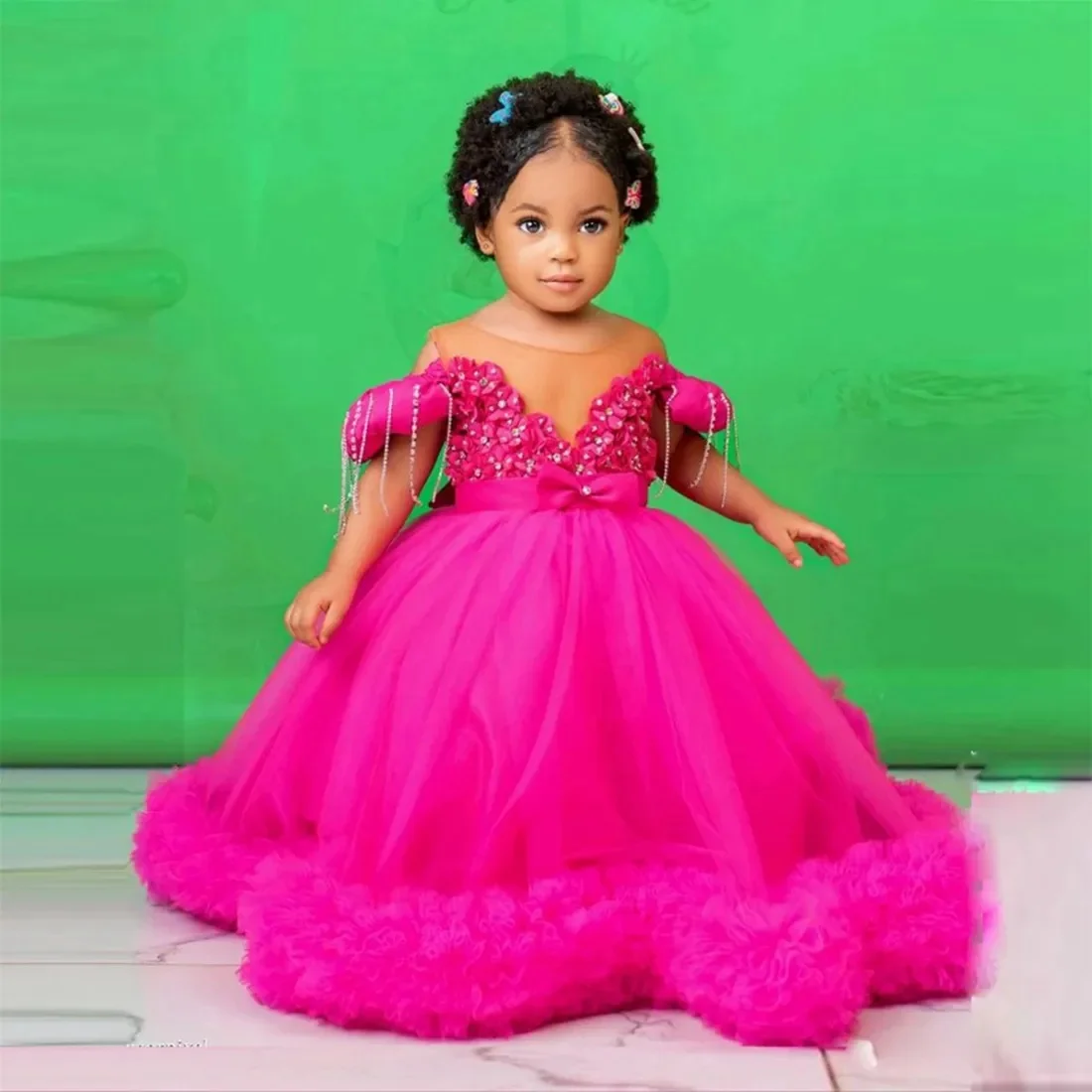 Fuchsia Flower Girl Dresses Sheer Neck Customized Hand Made Flowers Tiered Tulle Princess Birthday Party Dress
Fuchsia Flower Girl Dresses Sheer Neck Customized Hand Made Flowers Tiered Tulle Princess Birthday Party Dress
