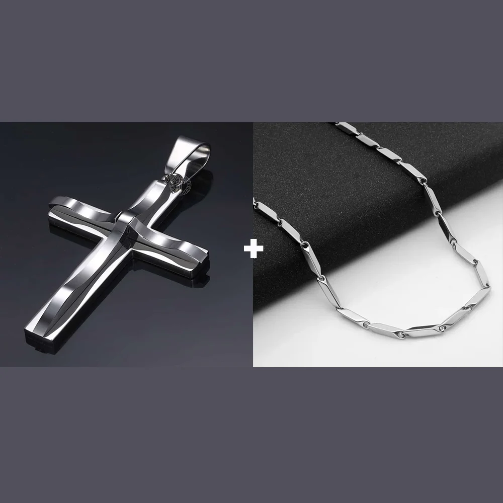 Silvery Curved Cross Stainless Steel Pendant Necklace 3mm Link Bamboo Chain Necklace for Women Men Jewelry Accessory
Silvery Curved Cross Stainless Steel Pendant Necklace 3mm Link Bamboo Chain Necklace for Women Men Jewelry Accessory