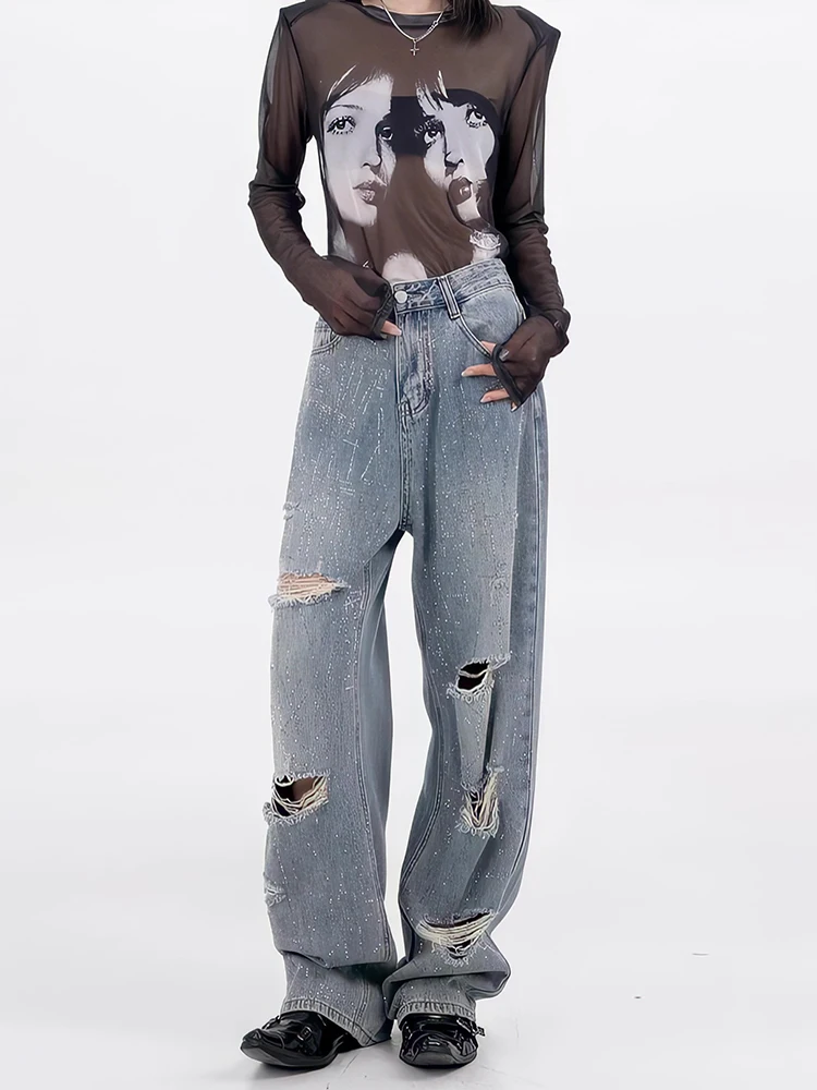 Retro American Washed Denim Jeans Women Summer New Heavy Drill Straight Leg Long Pants 2026 Hole Wide Leg Pants
Retro American Washed Denim Jeans Women Summer New Heavy Drill Straight Leg Long Pants 2026 Hole Wide Leg Pants