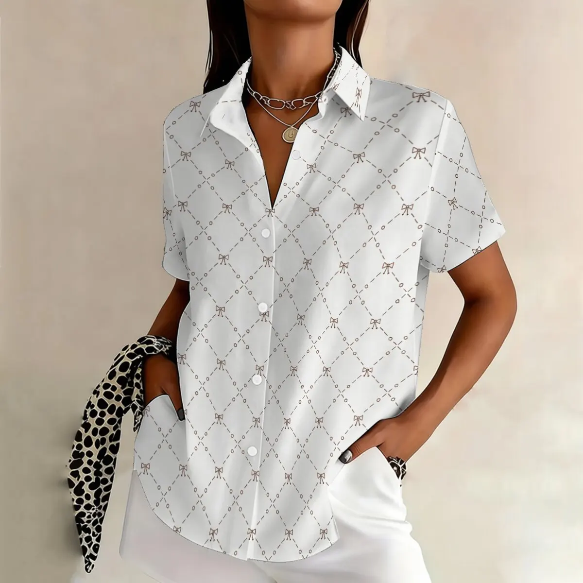 Fashion plus-size women's short-sleeve shirt,bow & argyle pattern,sweet summer style,casual,romantic and suitable for commuting
Fashion plus-size women's short-sleeve shirt,bow & argyle pattern,sweet summer style,casual,romantic and suitable for commuting