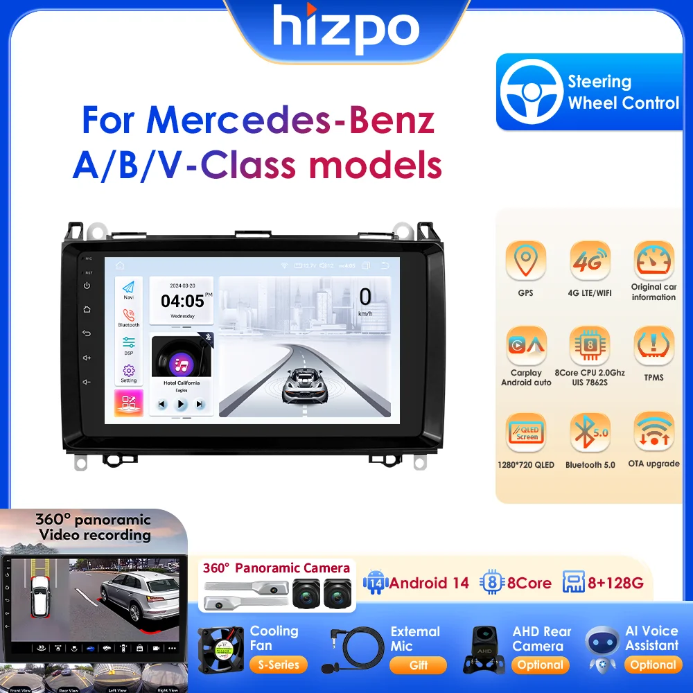 Hizpo 9" Radio Android 14 Wireless Carplay for Mercedes Benz B200 W245 W639 W906 Sprinter Car Multimedia Player Navi GPS RDS DSP
Hizpo 9" Radio Android 14 Wireless Carplay for Mercedes Benz B200 W245 W639 W906 Sprinter Car Multimedia Player Navi GPS RDS DSP
